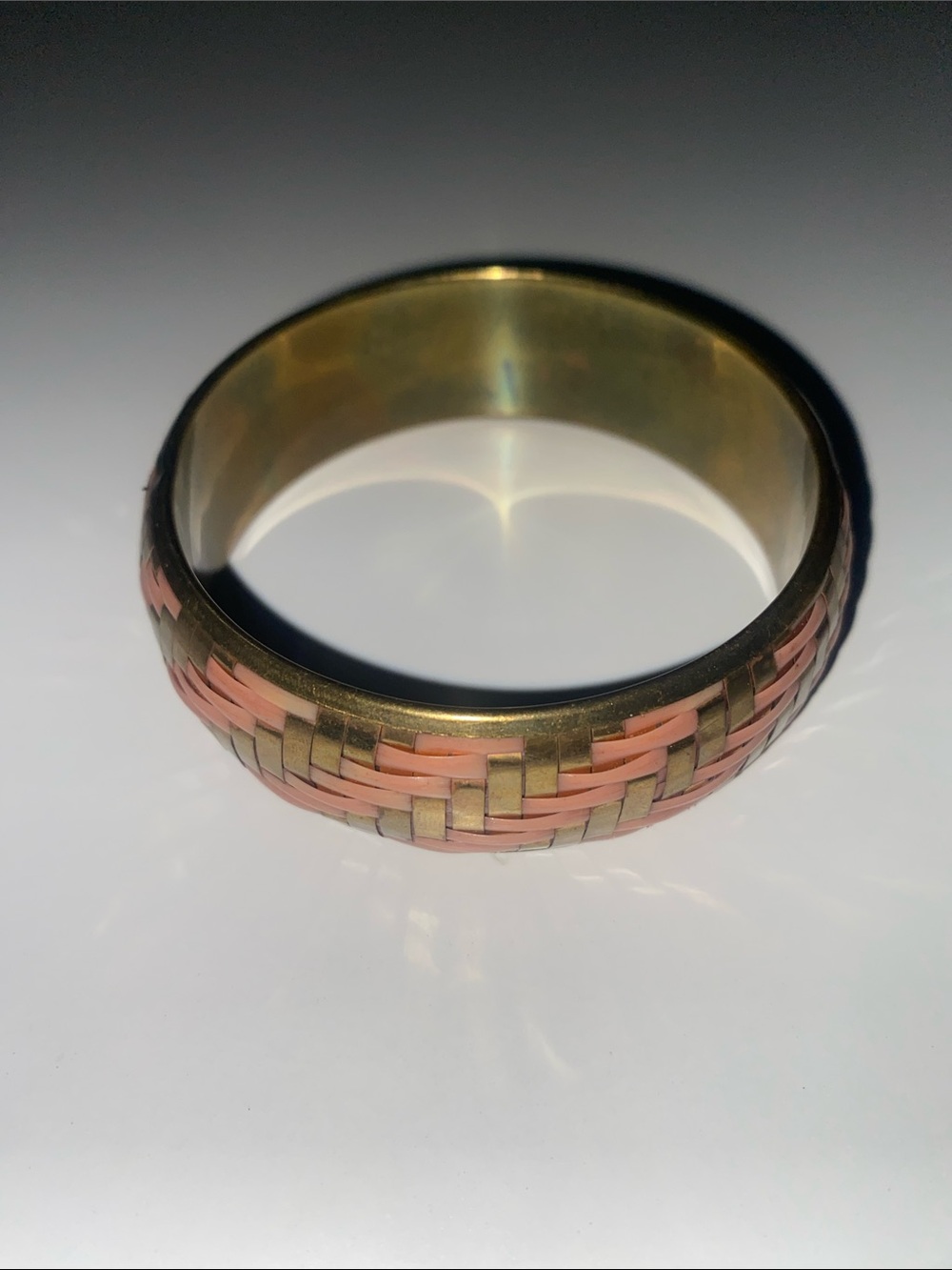Woven Metal Bangle Bracelet in Gold and Pink